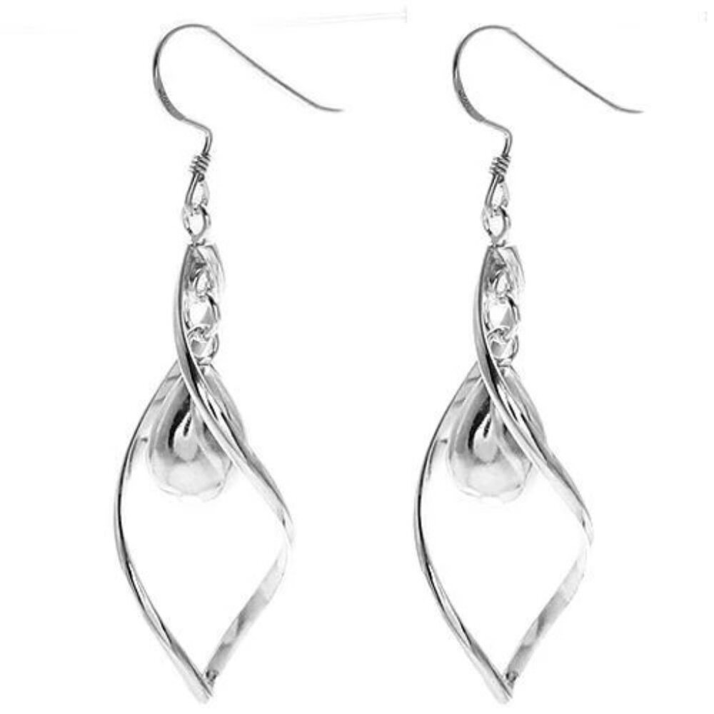 Charming Sterling Silver Twisting Leaf Shaped Hoo… - image 2
